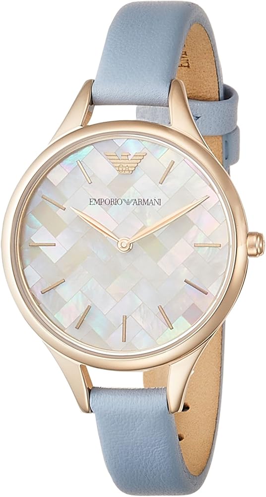 Emporio Armani Aurora Quartz Mother of Pearl White Dial Blue Leather Strap Watch For Women - AR11109 - Image 7